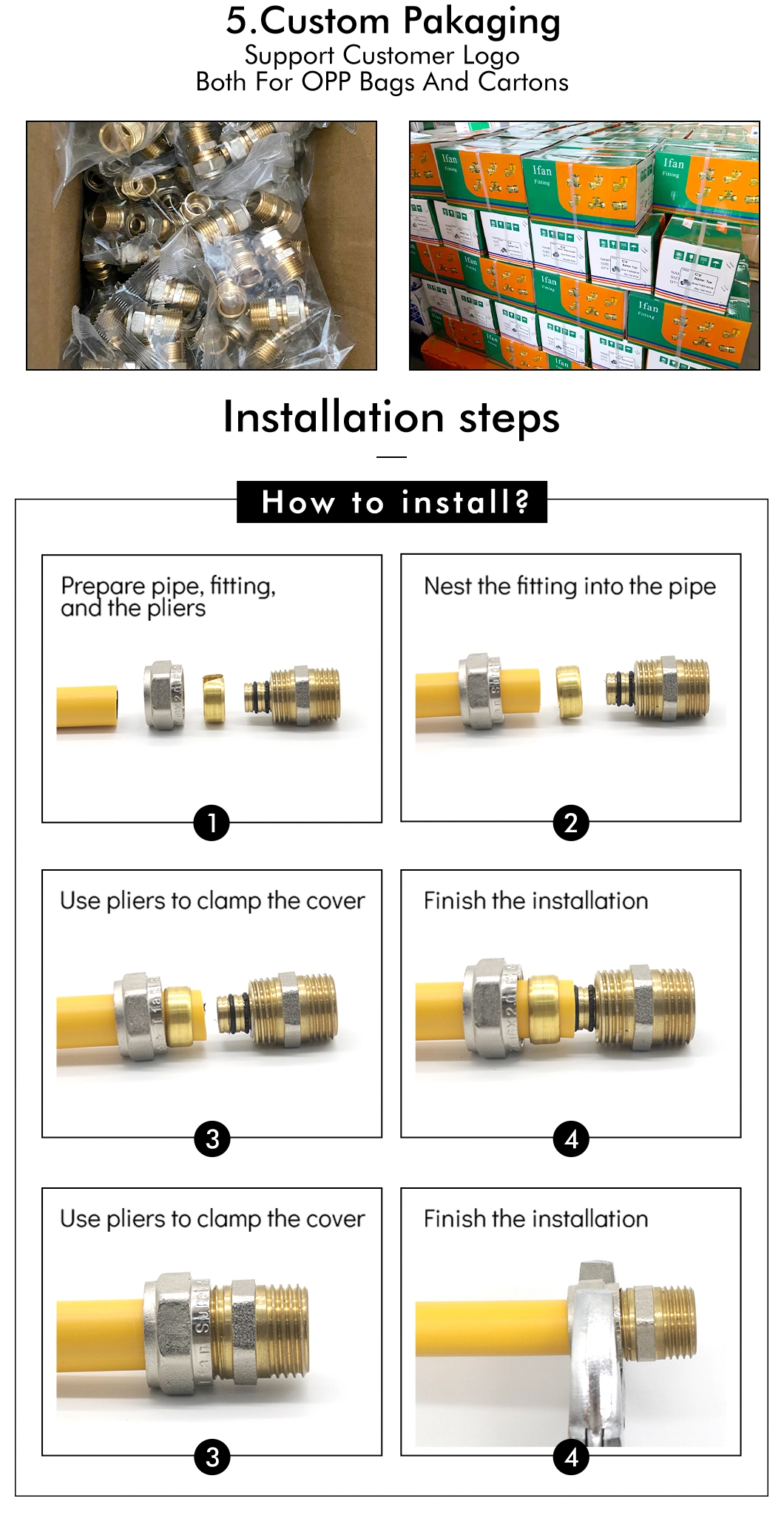 Ifan Factory Yellow Color Brass Compression Fittings 1/2